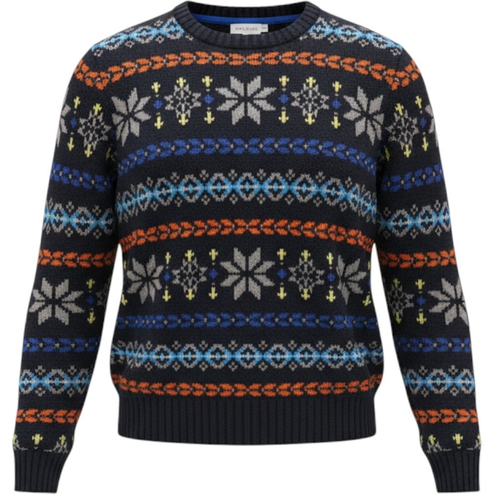American Eagle Outfitters Mens Large Fair Isle Snowflake Navy Blue Sweater 6281